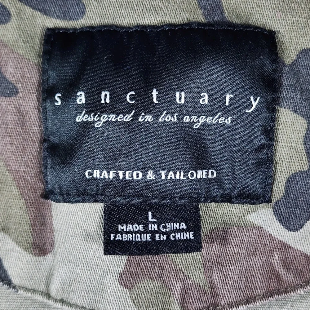 Sanctuary Utility Jacket Womens L Green Camo Frayed Hem Military Shirt Jacket